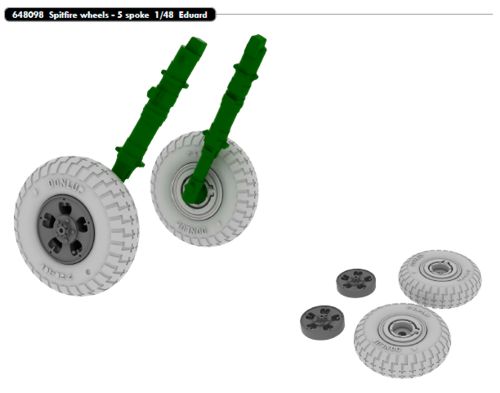Supermarine Spitfire wheels with weighted tyre effect - 5 spoke (designed to be used with Eduard kits)