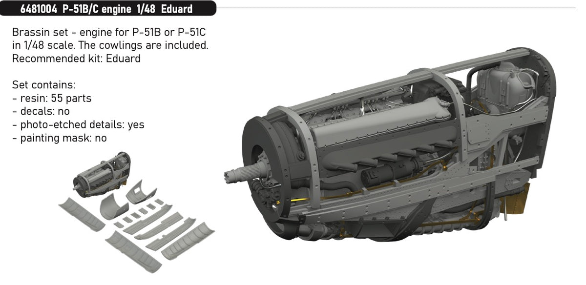 North-American P-51B/P-51C Mustang engine 1/48 (designed to be used with Eduard kits)
