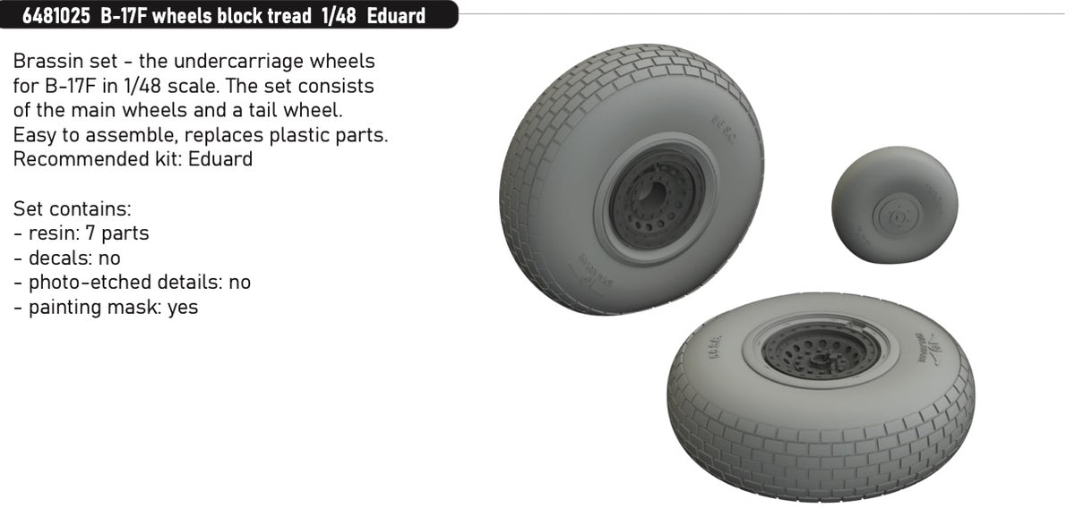 Boeing B-17F Flying Fortress wheels with block tread the pattern (designed to be used with Eduard kits)