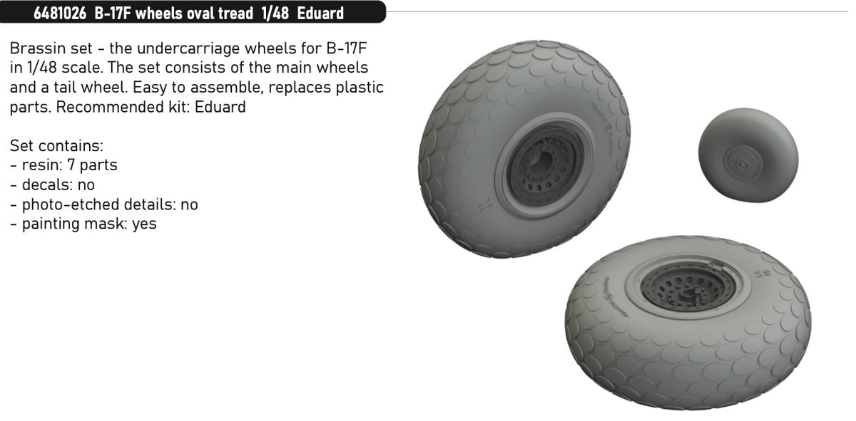 Boeing B-17F Flying Fortress wheels with oval tread the pattern (designed to be used with Eduard kits)