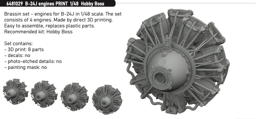 Eduard Brassin Consolidated B-24J Liberator engines x 4 1/48 (designed to be used with Hobby Boss kits)
