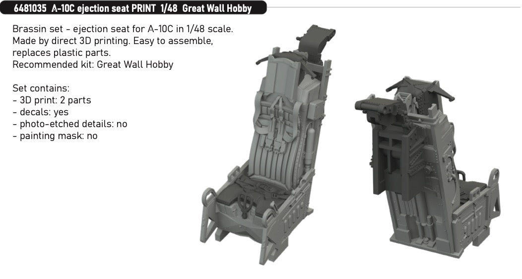 Fairchild A-10C Thunderbolt II ejection seat (3D-Printed) 1/48 (designed to be used with Great Wall Hobby kits)