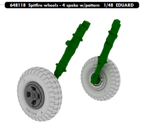 Supermarine Spitfire Mk.IXc/Mk.IXe wheels with weighted tyre effect - 4 spoke with pattern (designed to be used with Eduard kits)