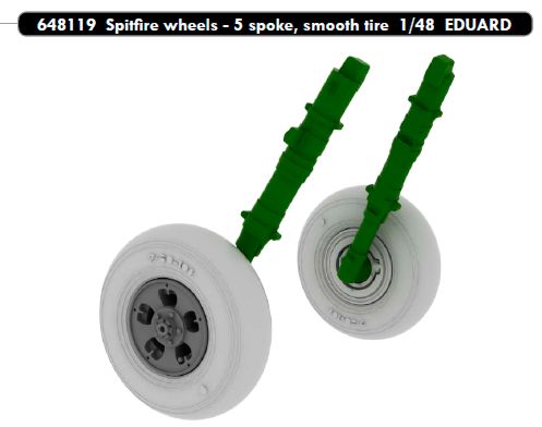 Supermarine Spitfire Mk.IXc/Mk.IXe wheels with weighted tyre effect - 5 spoke, smooth tire/tyre (designed to be used with Eduard kits)