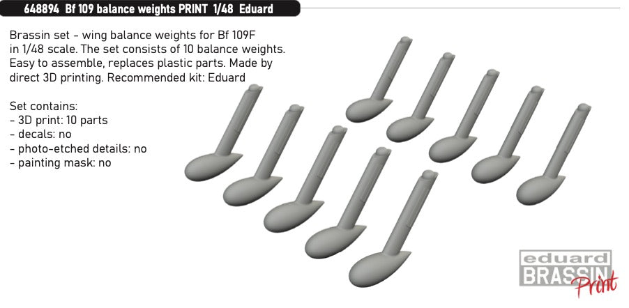 Messerschmitt Bf-109 balance weights (3D-Printed) (designed to be used with Eduard Models kits)