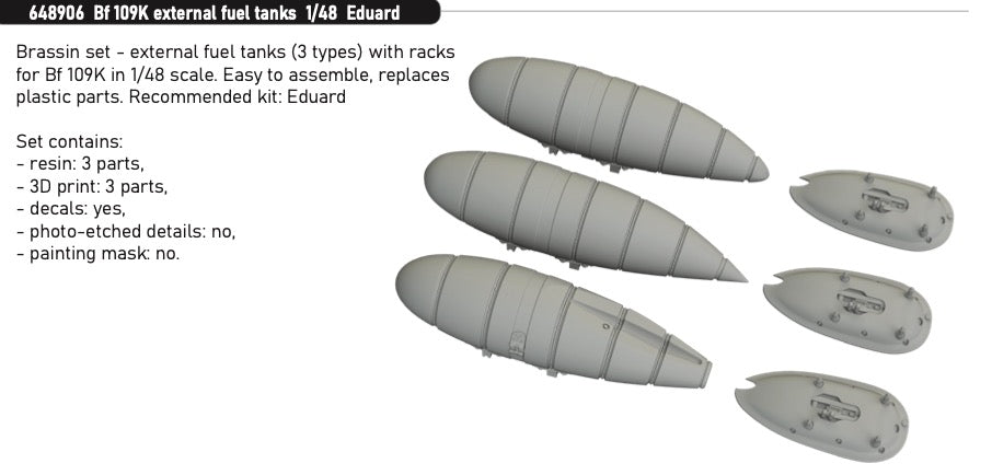 Messerschmitt Bf-109K-4 external fuel tanks x 3 types (designed to be used with Eduard kits)