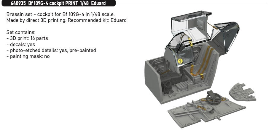 Messerschmitt Bf-109G-4 cockpit (3D-Printed) (designed to be used with Eduard kits)