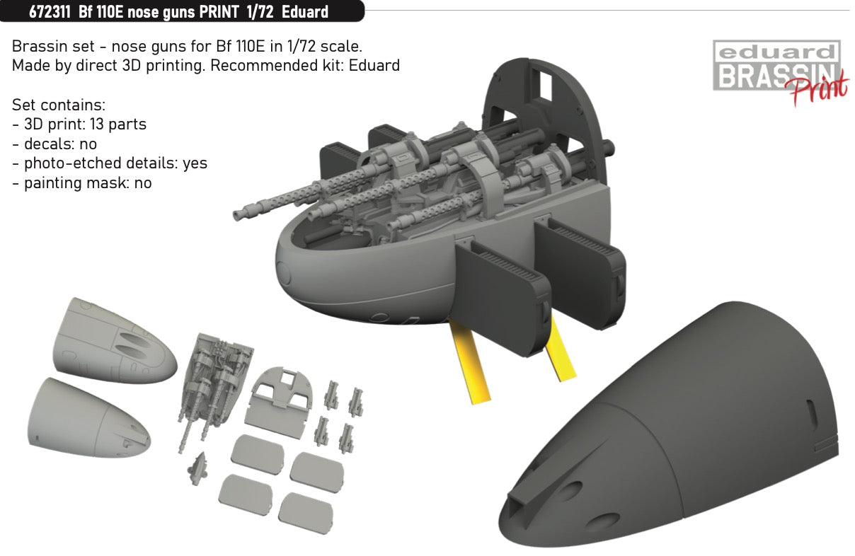 Messerschmitt Bf-110E nose guns (3D-Printed) (designed to be used with Eduard kits)