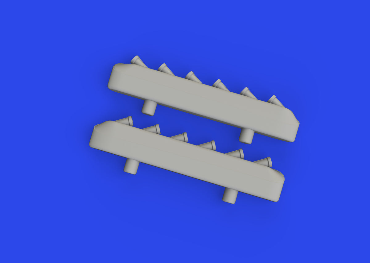North-American P-51D Mustang exhaust stacks with fairing (3D-Printed) 1/72 (designed to be used with Eduard kits)