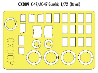 Douglas C-47 Dakota/Douglas AC-47 Dakota Gunship canopy frame paint mask (designed to be used with Italeri kits) (made from yellow Japanese produced Kabuki tape)