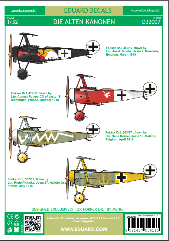 Die alten Kanonen Fokker Dr.I Triplane (designed to be used with Meng Model kits)