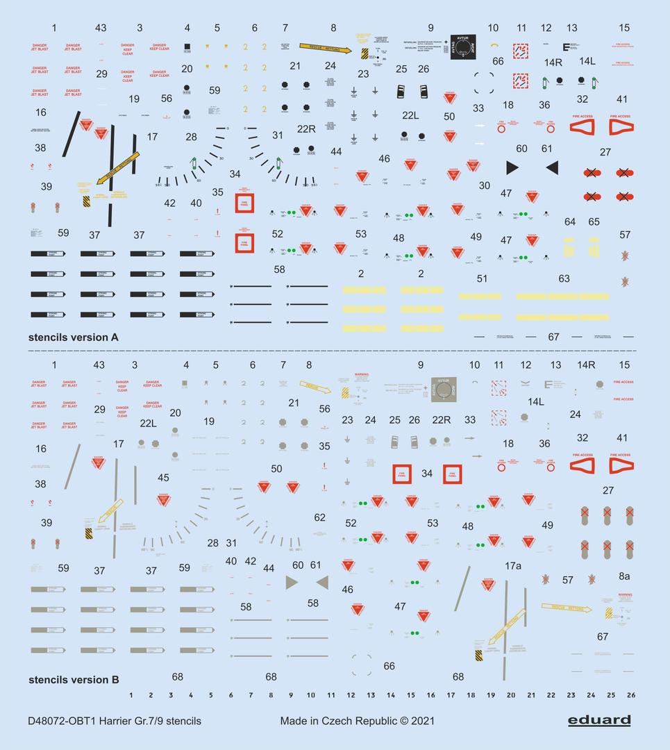 BAe Harrier Gr.7/Gr.9 stencils version A and version B (designed to be used with Hasegawa and Revell kits)