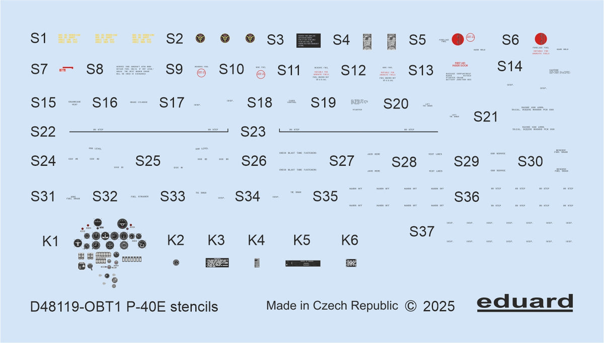 Curtiss P-40E Warhawk stencils 1/48 (designed to be used with Eduard kits)