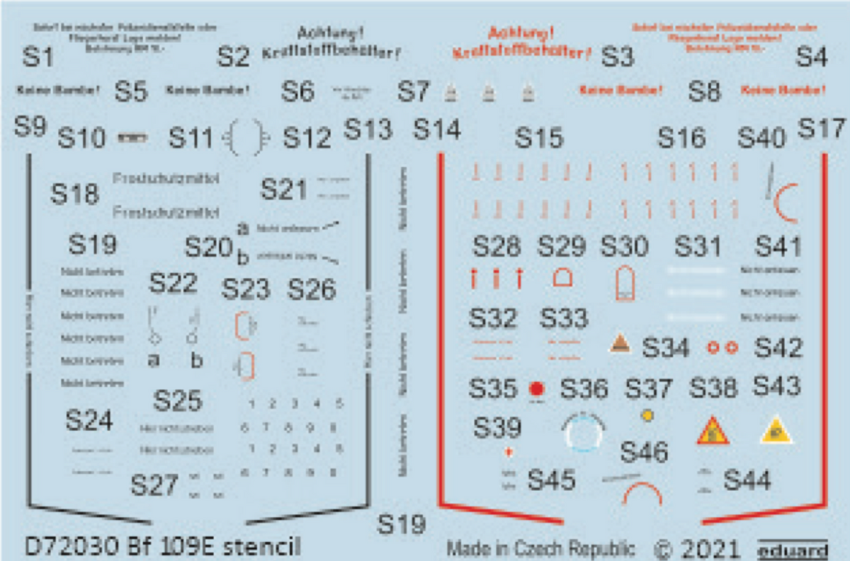 Messerschmitt Bf-109E stencils (designed to be used with Airfix, Special Hobby and Tamiya kits)