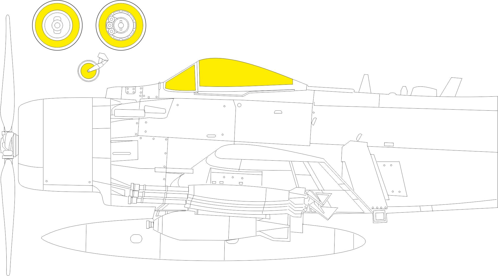 Douglas A-1H Skyraider TFace canopy frame paint mask (inside & outside) (designed to be used with Tamiya kits) (made from yellow Japanese produced Kabuki tape)