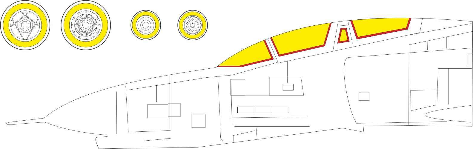 McDonnell F-4E Phantom canopy frame paint mask (designed to be used with Meng Model kits) (made from yellow Japanese produced Kabuki tape)