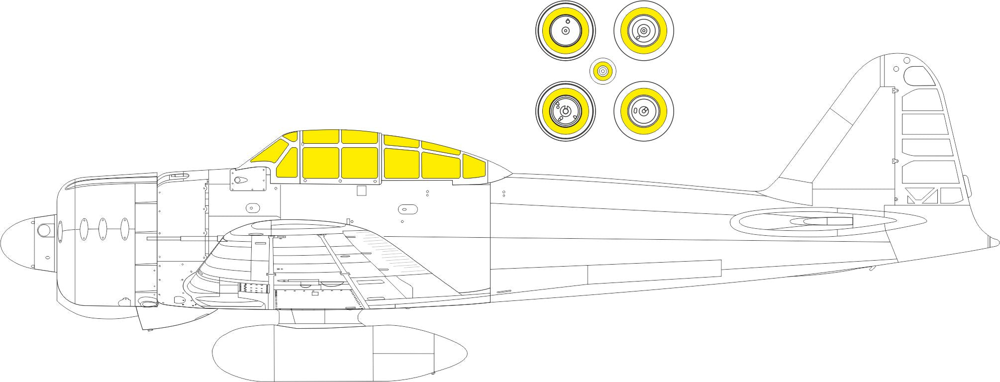 Mitsubishi A6M2 Zero Type 21 Weekend canopy frame paint mask (designed to be used with Eduard kits) (made from yellow Japanese produced Kabuki tape)