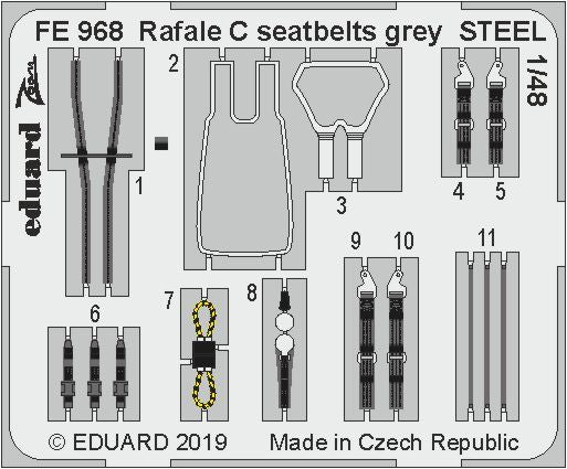 Dassault Rafale C seatbelts grey STEEL (designed to be used with Revell kits)
