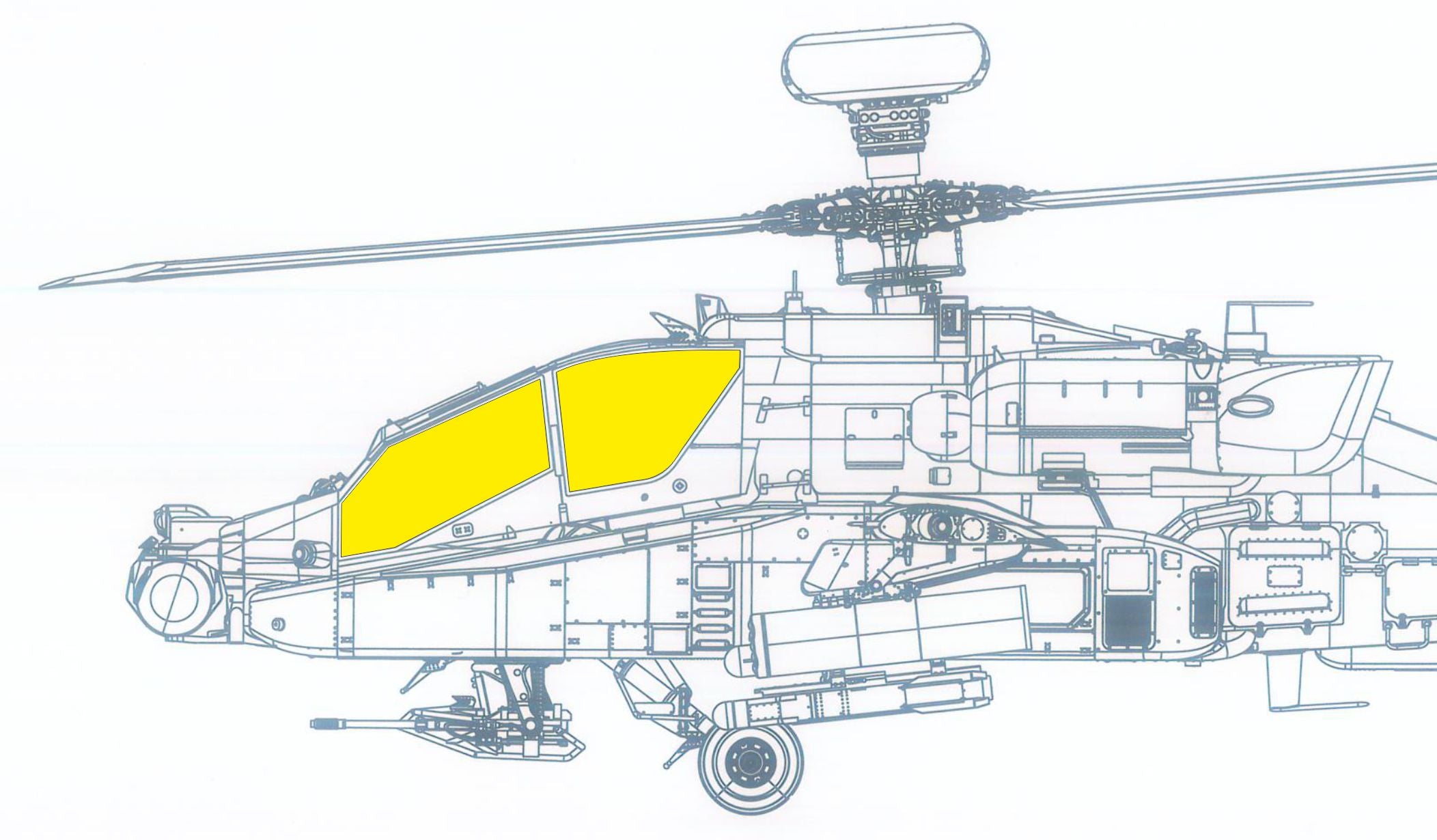 Bell/Boeing AH-64E TFace canopy frame paint mask (inside & outside) (designed to be used with Takom kits)