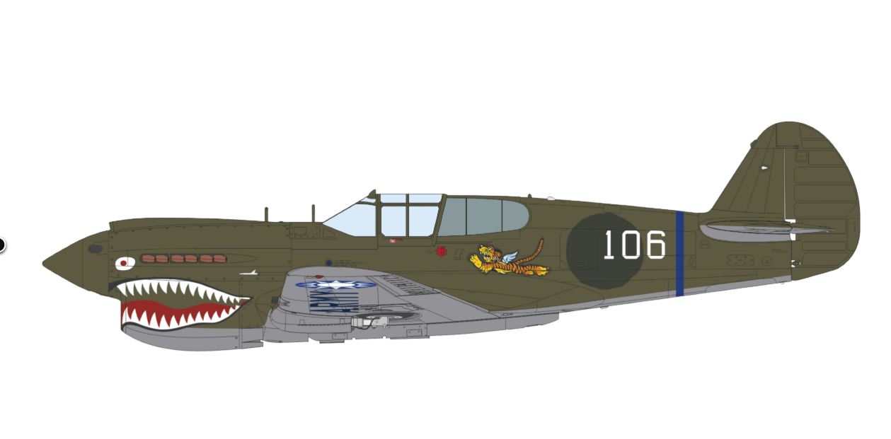 Illustration of a military aircraft with a shark mouth design on a white background