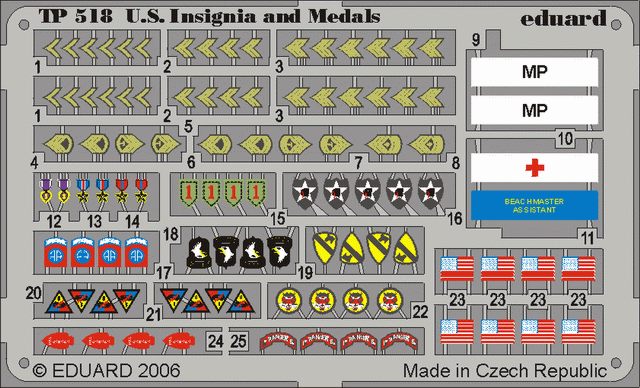 U.S. uniform insignia and medals WWII PRE-PAINTED IN COLOUR!