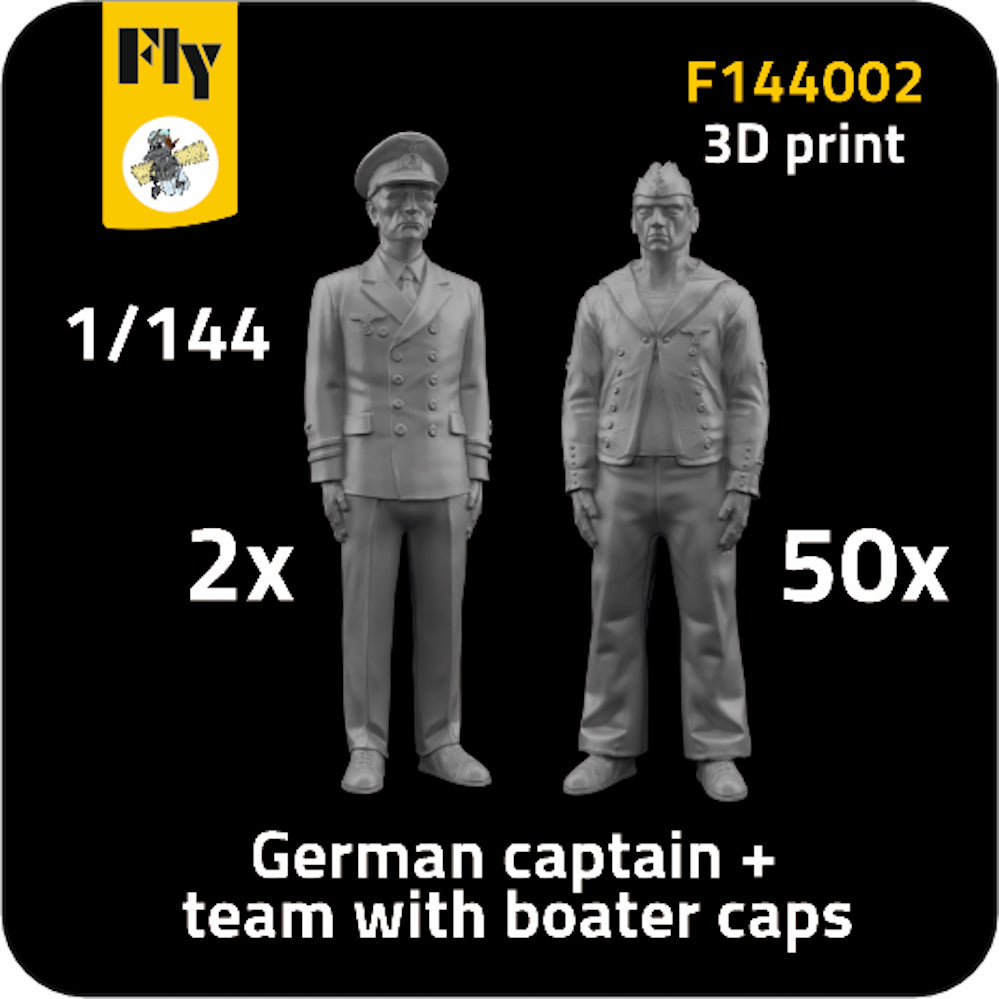 German crew. 2 x captain + 50 x sailor with boater caps 3D-Printed