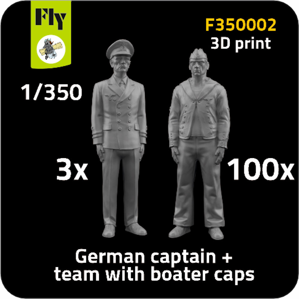 German crew. 1 x captain + 10 x sailor with boater caps-Printed