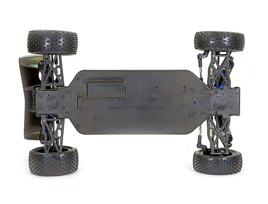 Black metal chassis with wheels on a white background