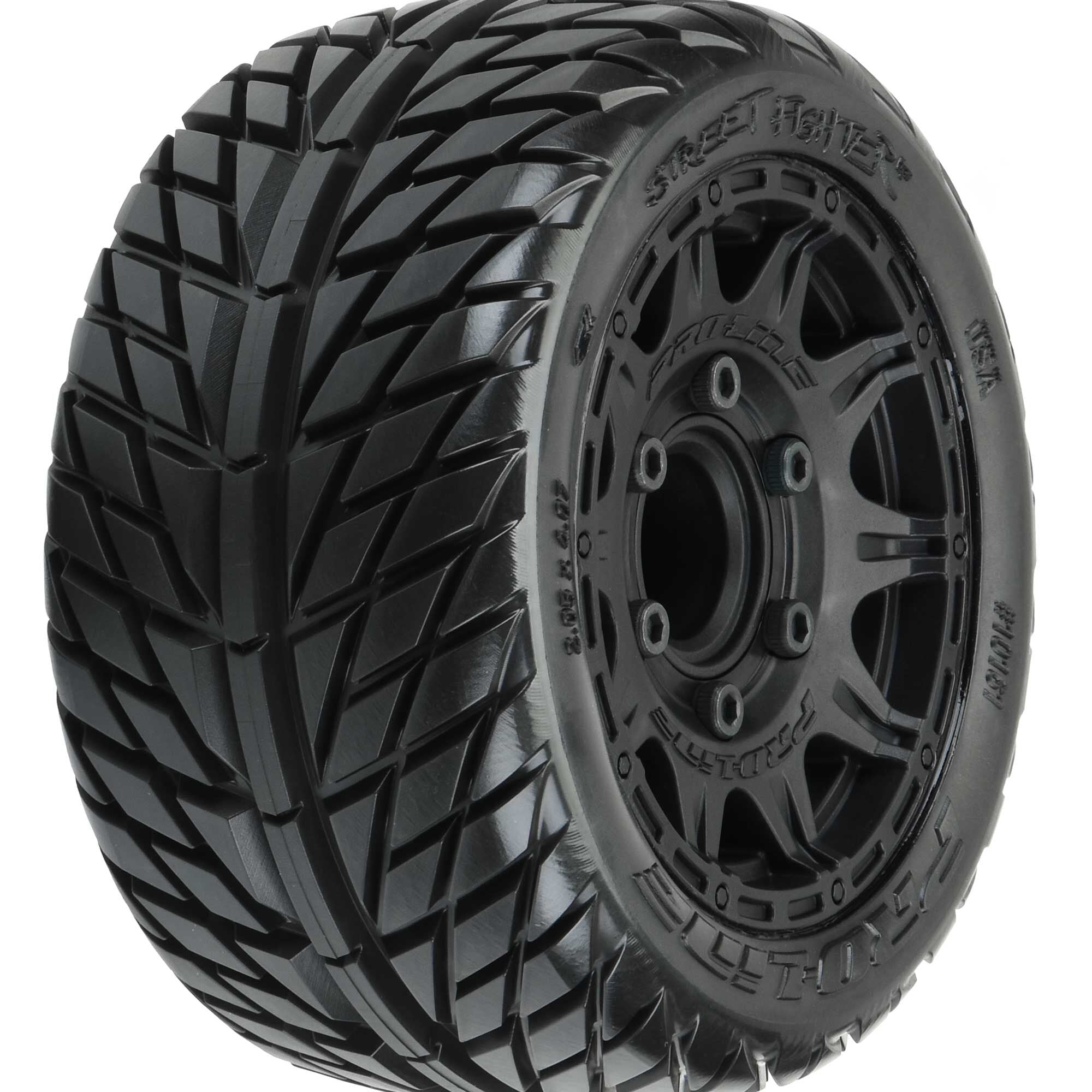 1/10 Street Fighter LP Fr/Rr 2.8" MT Tires Mounted 12mm Blk