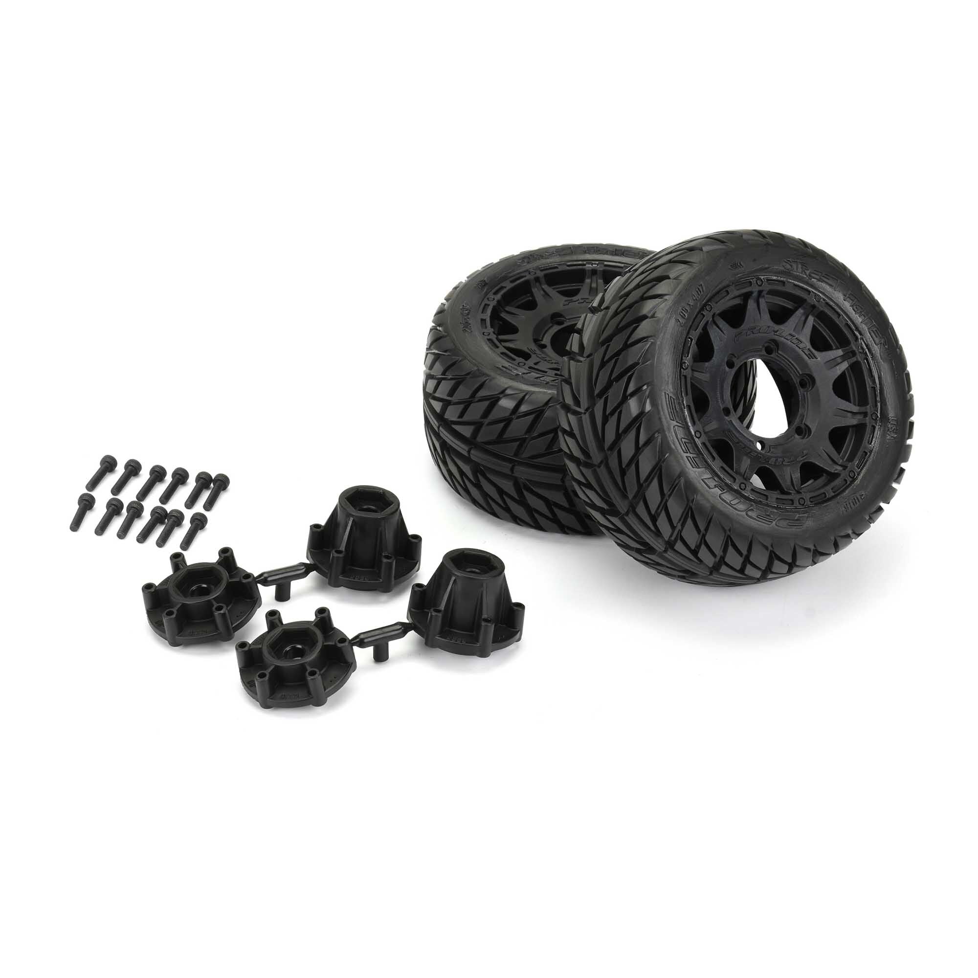 1/10 Street Fighter LP Fr/Rr 2.8" MT Tires Mounted 12mm Blk