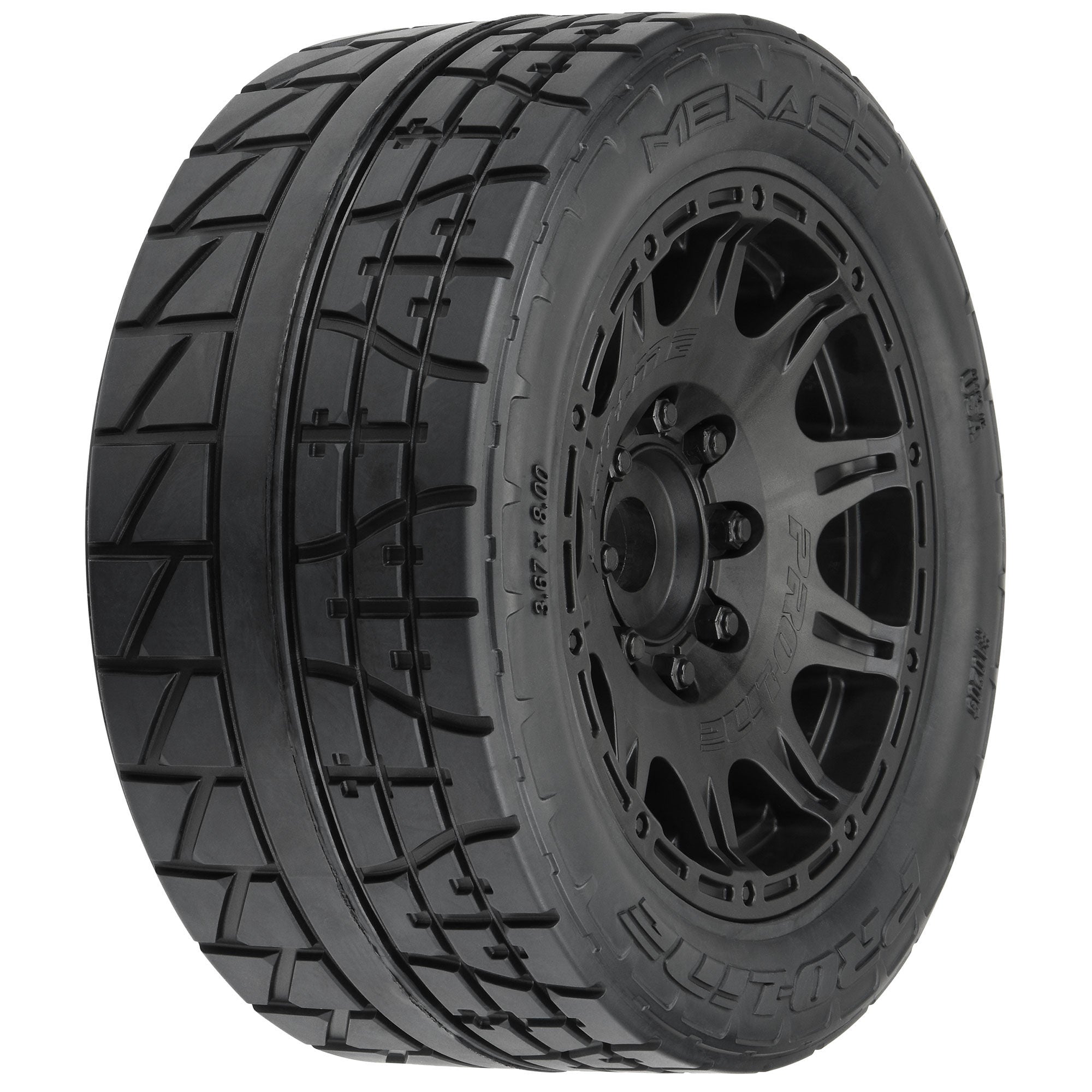 1/6 Menace HP BELTED Fr/Rr 5.7" MT Tires Mounted 24mm Blk Ra