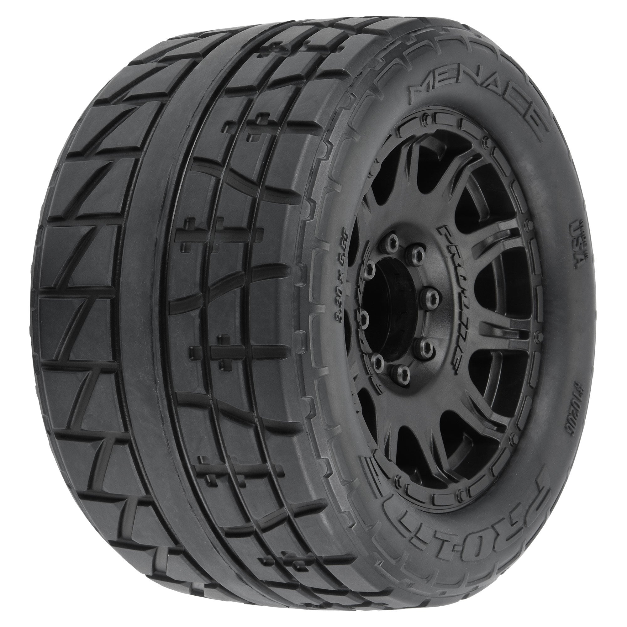 1/8 Menace HP BELTED Fr/Rr 3.8" MT Tires Mounted 17mm Black
