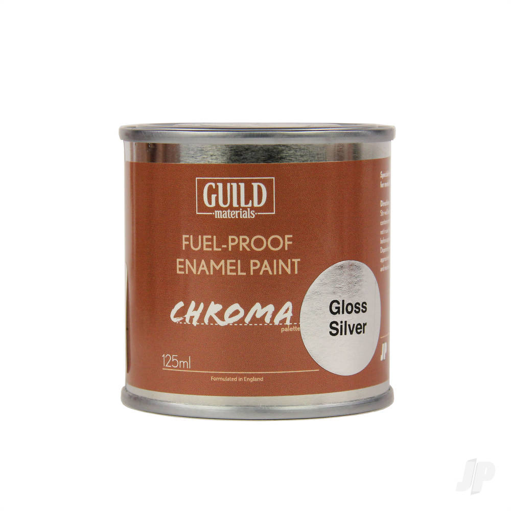 Guild Lane Chroma Enamel Fuelproof Paint Gloss Silver (125ml Tin) GLDCHR6207 1