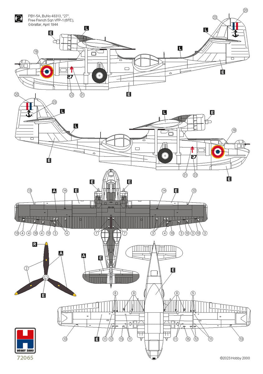 Technical drawing of a military aircraft with labeled parts on a white background