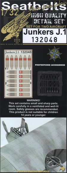 Junkers J.I seatbelts . 2 sets of fabric belts with etched buckles (designed to be used with Wingnut Wings kits)