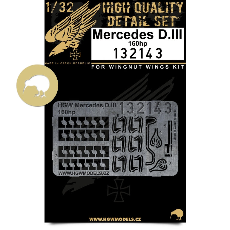 Mercedes D.III 160 hp PE sets (designed to be used with Wingnut Wings kits)