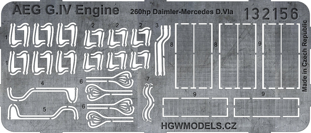 AEG G.IV - 260 hp Daimler-Mercedes D.Via Engine - PE Sets (designed to be used with Wingnut Wings kits)