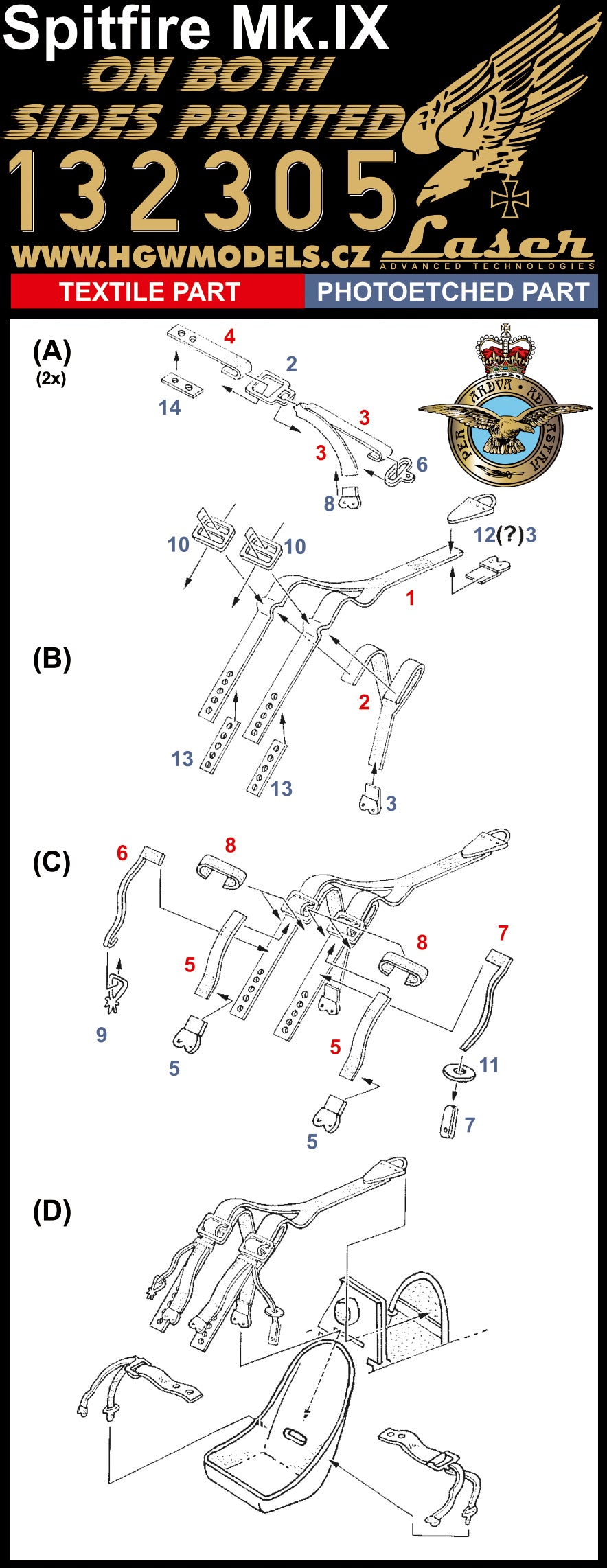 Supermarine Spitfire Mk.IXC - Double-sided Seatbelts (designed to be used with Revell and Tamiya kits)