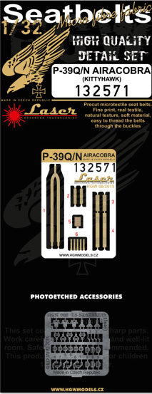 Bell P-39Q/N Airacobra pre-cut (laser) seatbelts (designed to be used with Kitty Hawk Models Models and Zimi Model kits)