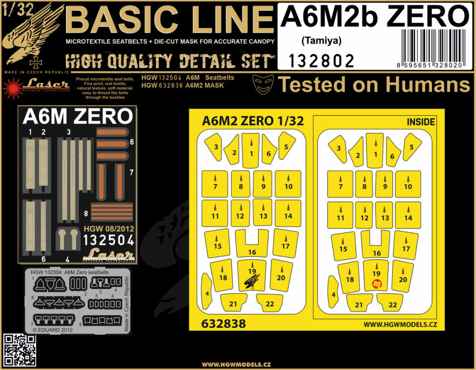 Mitsubishi A6M2 ZERO - BASIC LINE 1/32 - Basic Line contains:1 x Seatbelts 1/32 - HGW1325041 x Masks 1/32 - HGW632838(designed to be used with Tamiya kits)