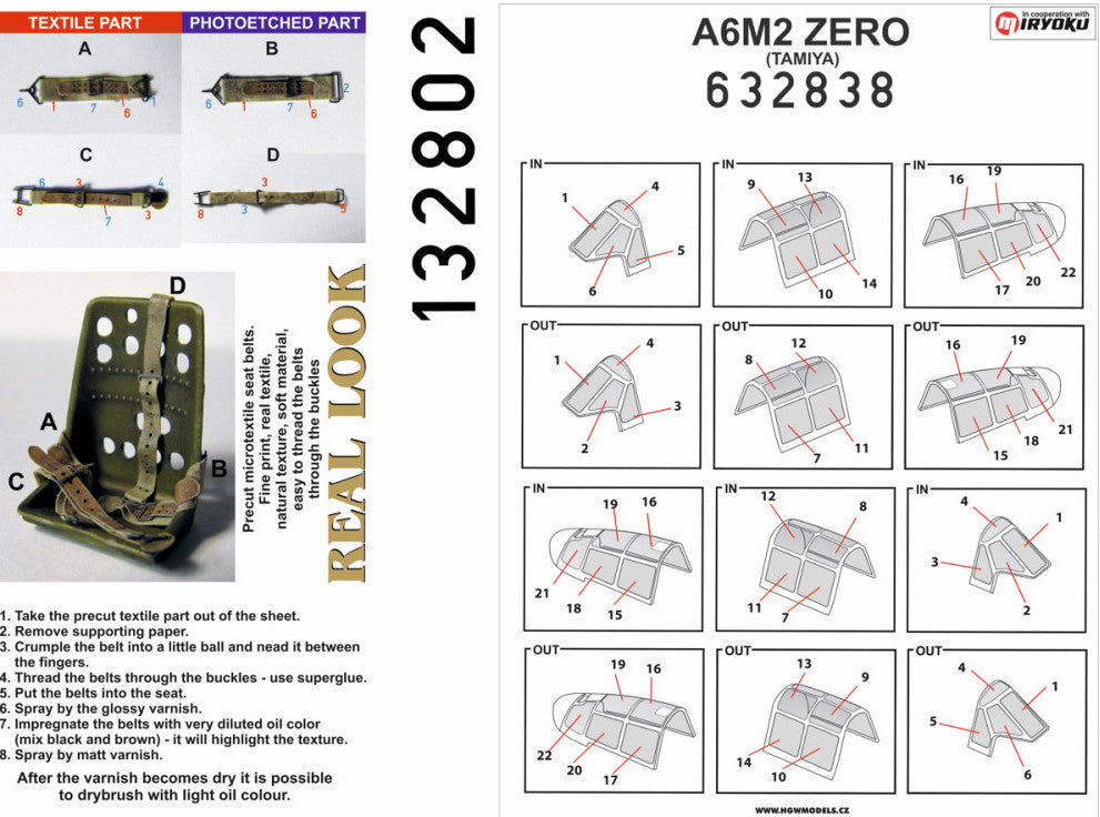 Mitsubishi A6M2 ZERO - BASIC LINE 1/32 - Basic Line contains:1 x Seatbelts 1/32 - HGW1325041 x Masks 1/32 - HGW632838(designed to be used with Tamiya kits)