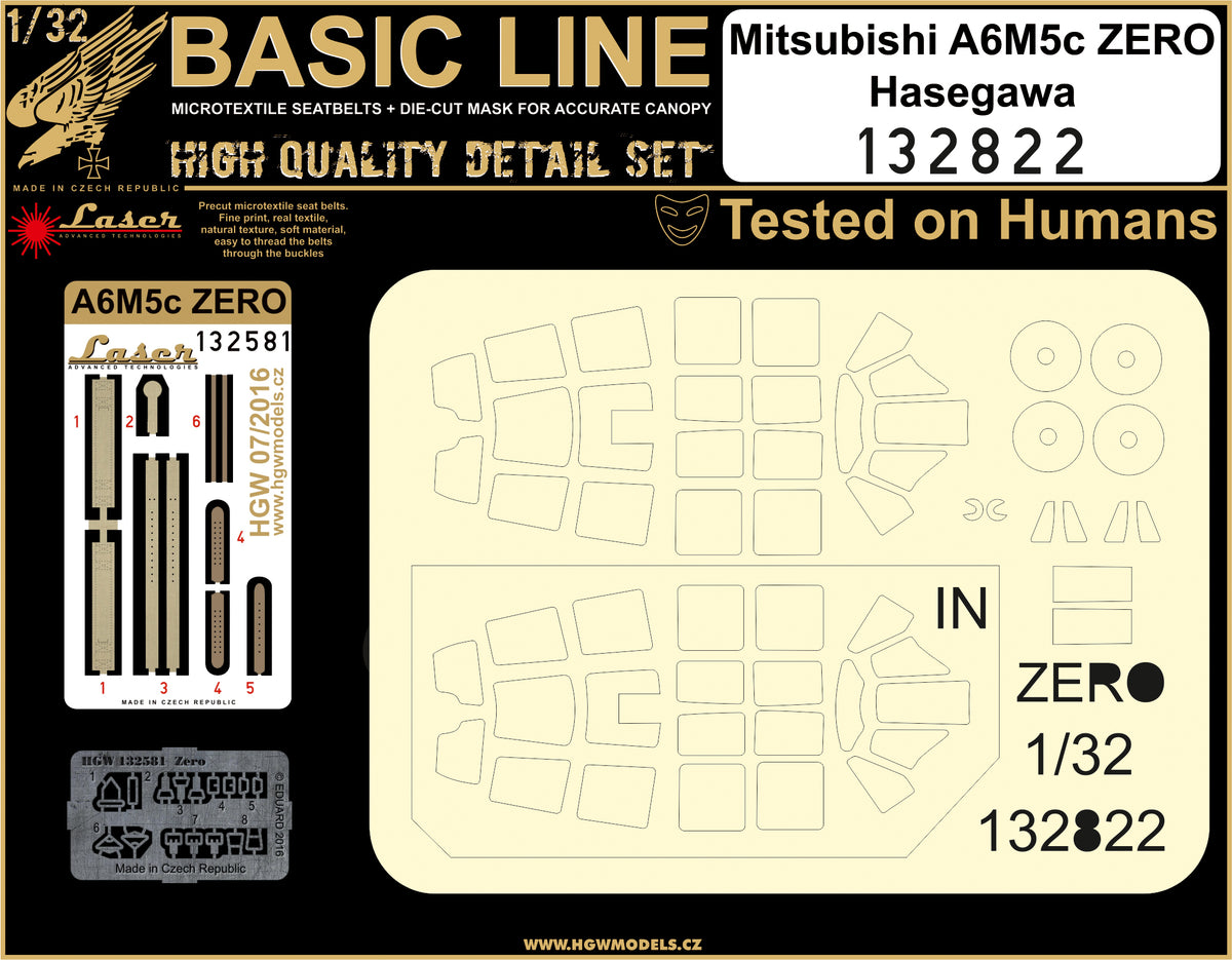 Mitsubishi A6M5c Zero BASIC LINE: seatbelts + masks (designed to be used with Hasegawa kits)