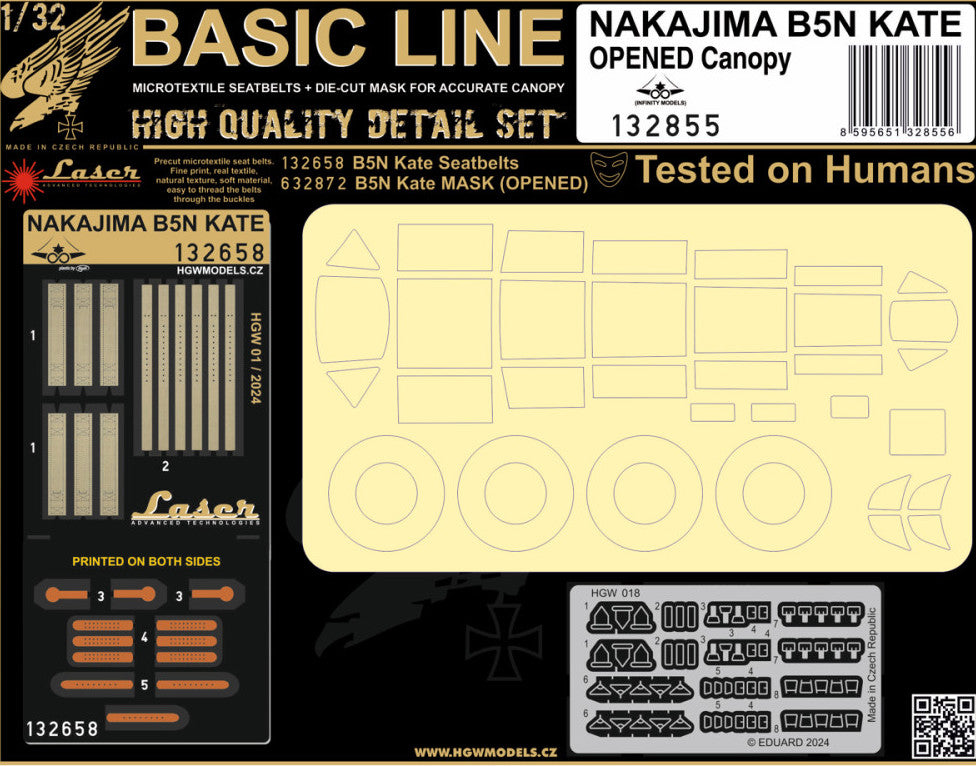 Nakajima B5N2 Kate (OPENED CANOPY) - BASIC LINE Basic Line contains:1x Seatbelts 1/32 - HGW1326581x Masks 1/32 - HGW632872(designed to be used with HpH Models and Infinity Models kits)
