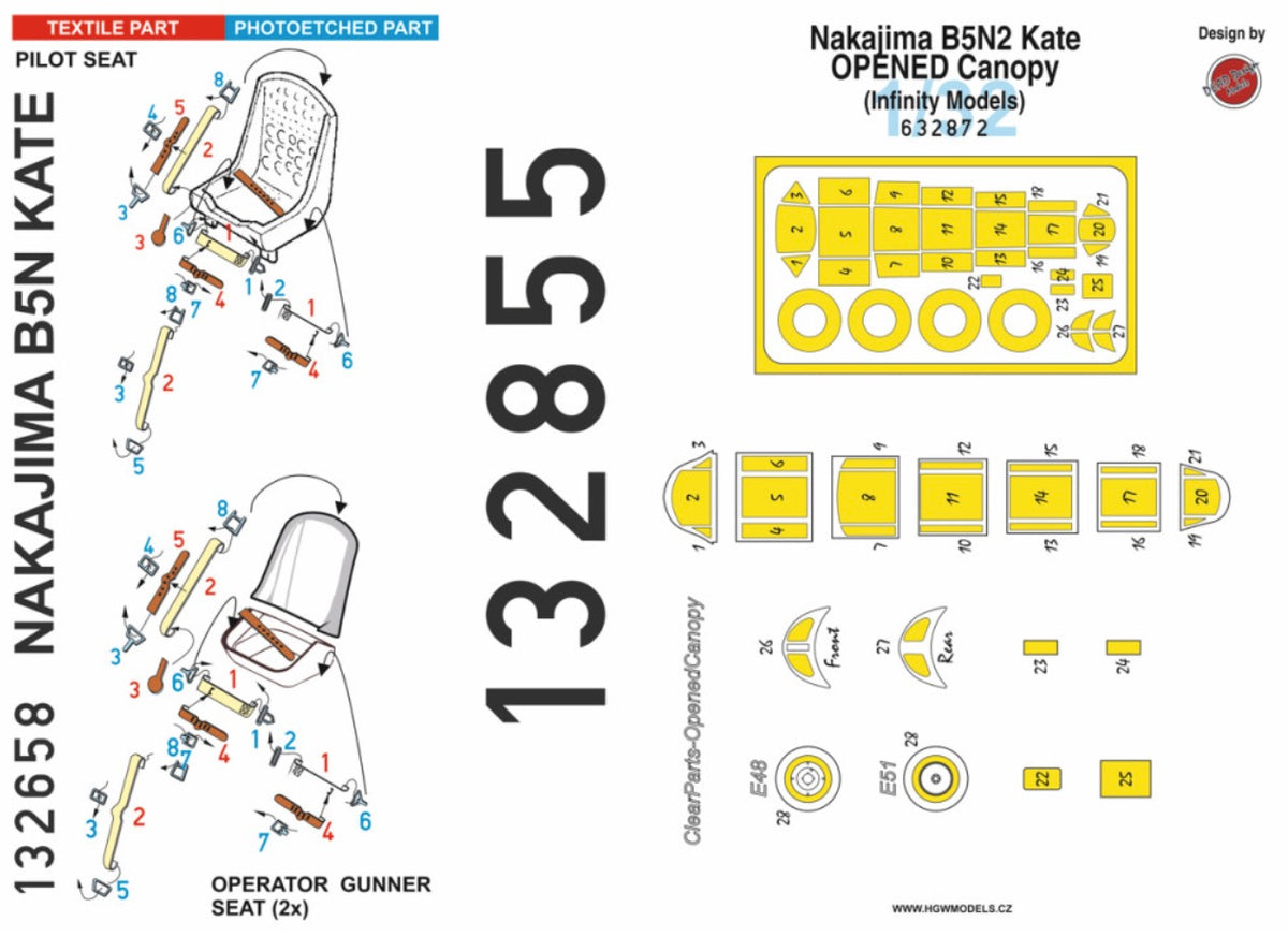 Nakajima B5N2 Kate (OPENED CANOPY) - BASIC LINE Basic Line contains:1x Seatbelts 1/32 - HGW1326581x Masks 1/32 - HGW632872(designed to be used with HpH Models and Infinity Models kits)