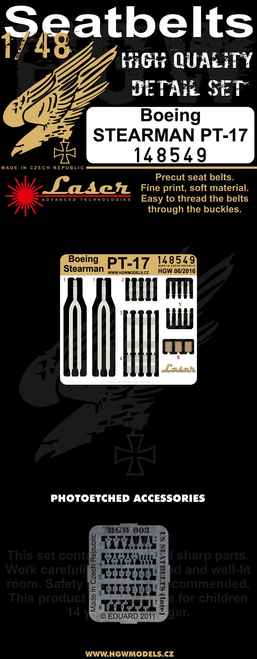 Boeing Stearman PT-17 pre-cut (laser) seatbelts (designed to be used with Revell kits)