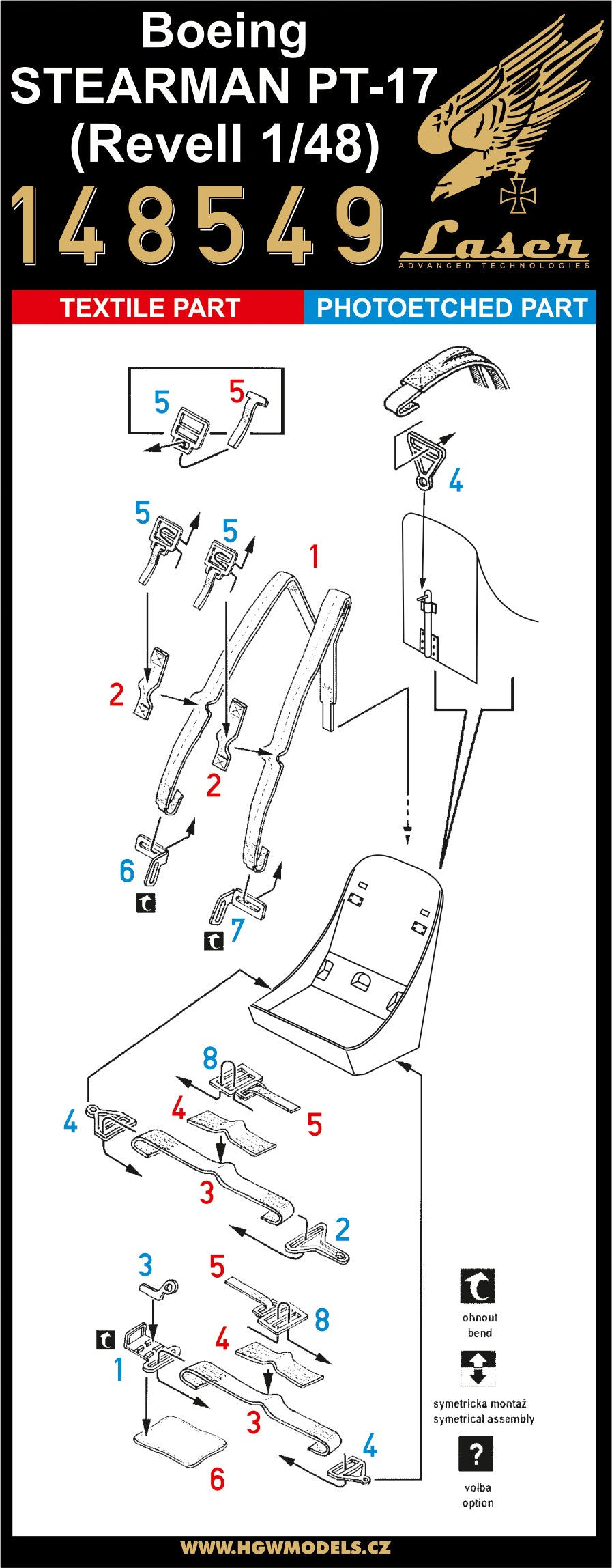 Boeing Stearman PT-17 pre-cut (laser) seatbelts (designed to be used with Revell kits)
