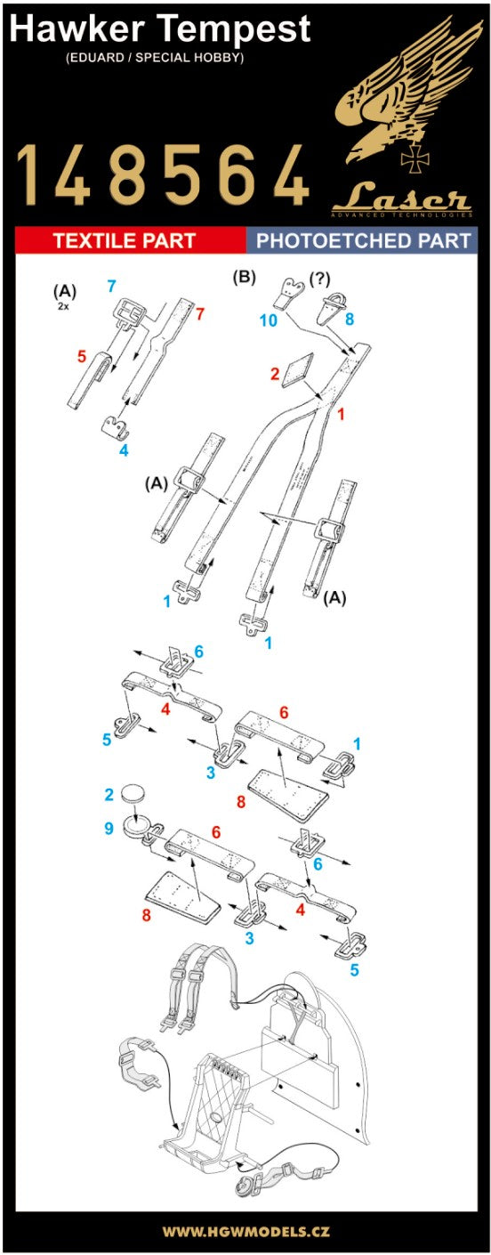 Hawker Tempest pre-cut Seatbelts (laser)(designed to be used with Eduard kits and Special Hobby kits)