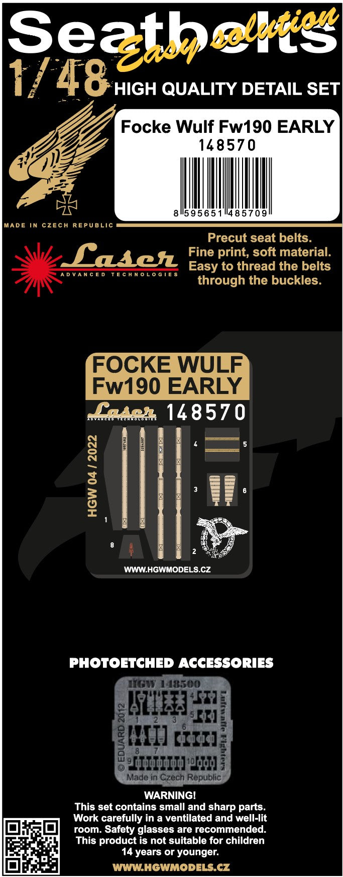 Focke-Wulf Fw-190 Early pre-cut (laser) Seatbelts (designed to be used with Dragon, Eduard and Trimaster kits)