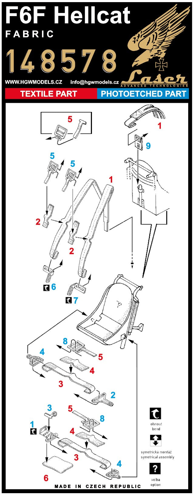 Grumman F6F-3/F6F-5 Hellcat (Fabric) pre-cut (laser) Seatbelts (designed to be used with Eduard kits)