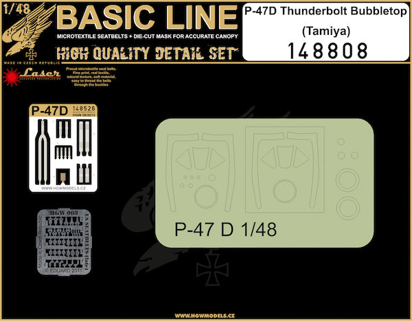 Republic P-47D Thunderbolt Bubbletop BASIC LINE: microplastic seatbelts , etched buckles + canopy paint masks (designed to be used with Tamiya kits)